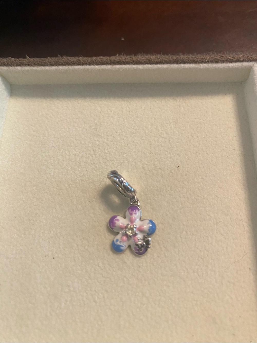 Linx Sterlin Silver Floral Enamel Charm Pendant in Pink, Purple & Blue